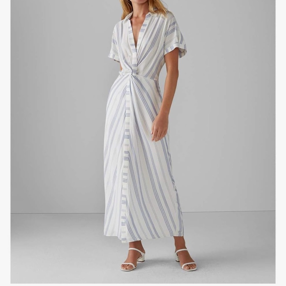 Club Monaco White and Gray Tie Front Maxi Dress
